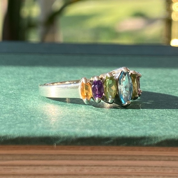 925 Sterling Silver CNA Marquise Gem Ring Topaz Peridot Amethyst Citrine Size 9 - Picture 3 of 7